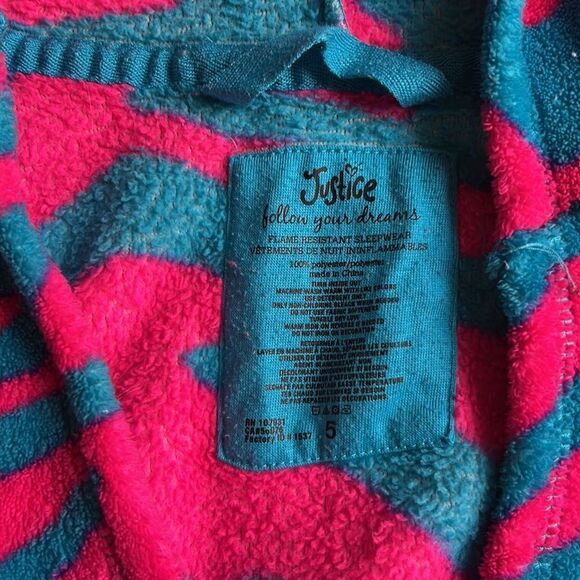 Justice Girls Fleece Cotton Hooded Robe Animal Print Sparkle Ears Size 5 - Picture 4 of 4